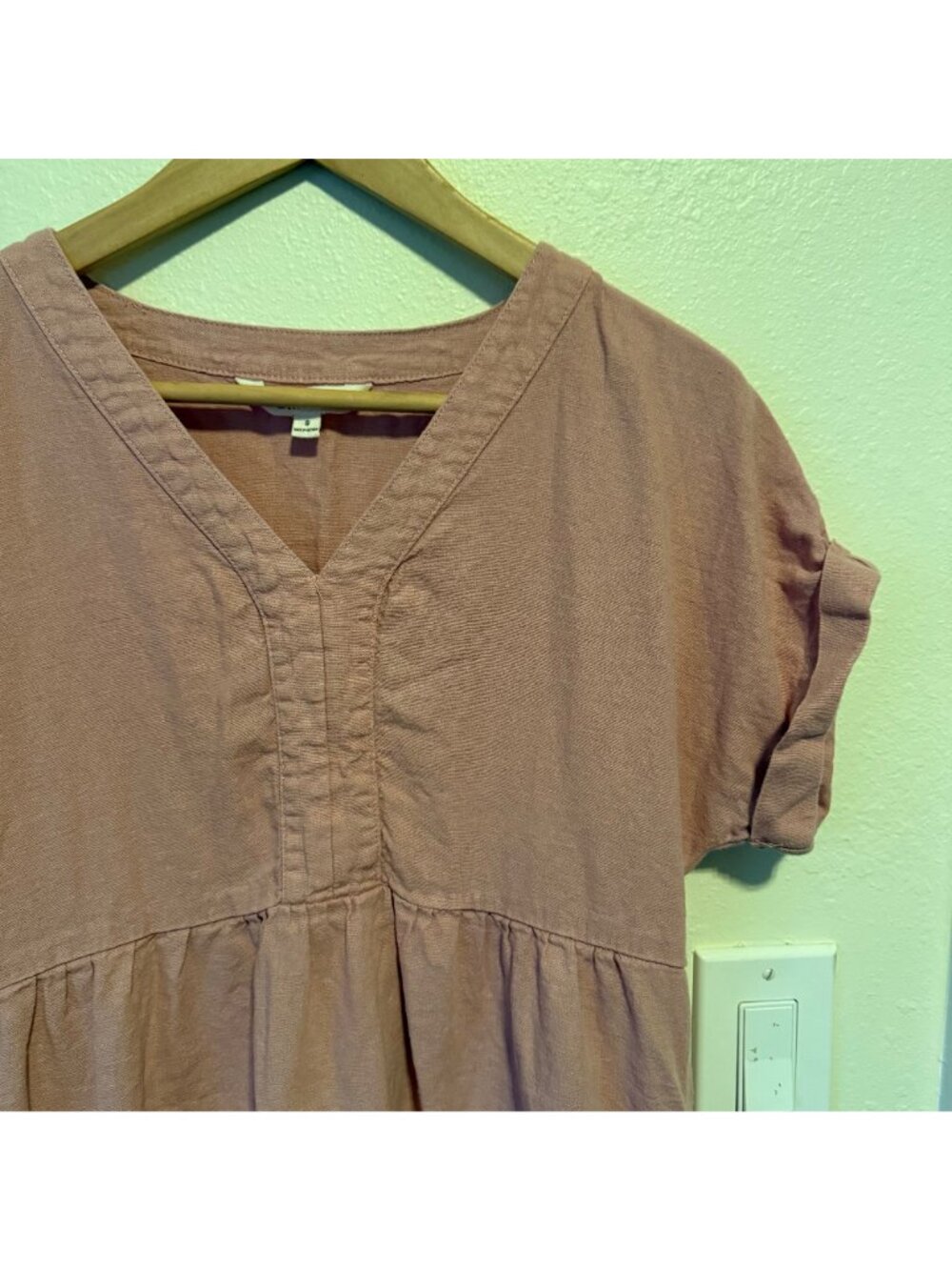 Briggs Pink Linen Blend Short Sleeve V-Neck Dress Sz Small - Picture 2 of 7